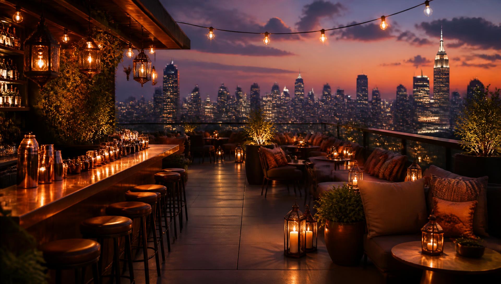 Vista Rooftop and Bar evening ambiance